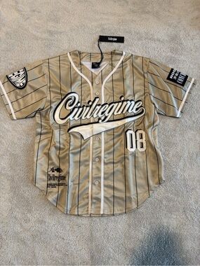 Civilregime Beige Pinstripe Baseball Jersey - Large NWT